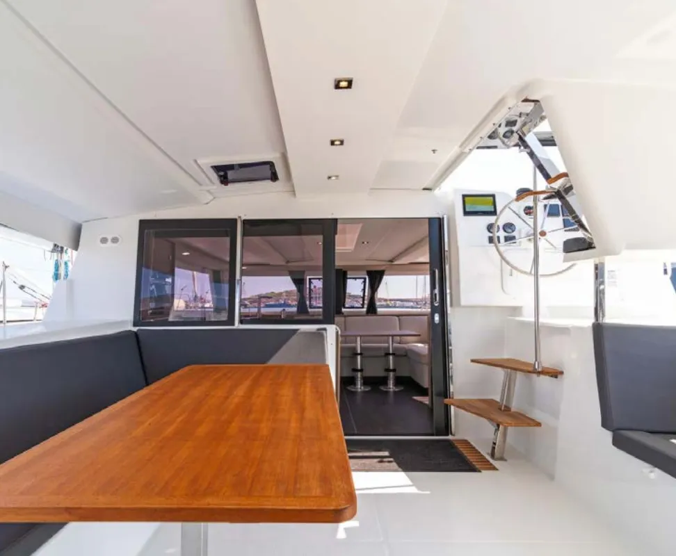 Deck of Kebitree, a Fountaine Pajot Isla 40 catamaran at Municipal Unit of Palairos, Greece