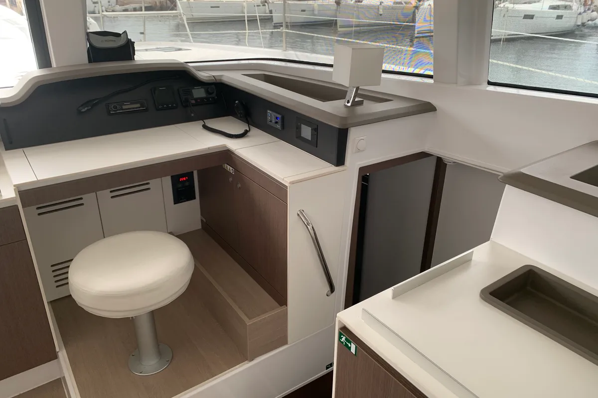 Cockpit of Micha, a Bali 4.1 - 4 + 2 cab.* catamaran at Lavrion, Greece