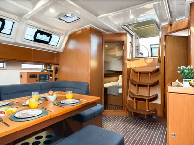 Salon of Dolce Vita, a Bavaria Cruiser 46 sailboat at Kontokali, Greece