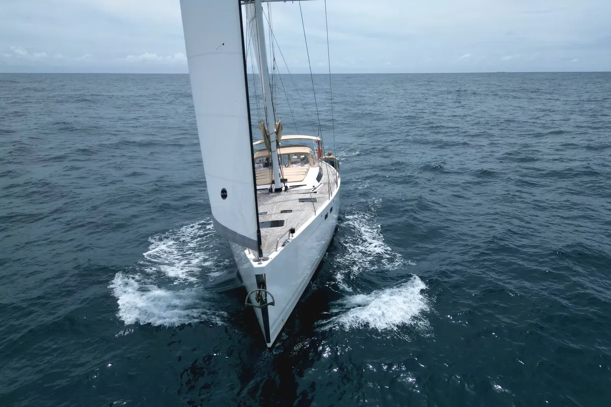 Exterior view of Sailing Freedom, a Hanse 630e sailboat at Puerto Lindo, Panama