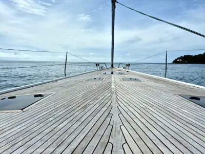 Deck of Sailing Freedom, a Hanse 630e sailboat at Puerto Lindo, Panama