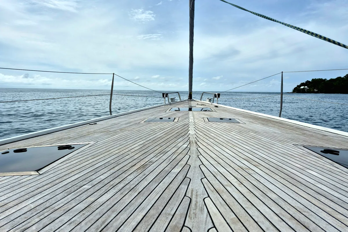 Deck of Sailing Freedom, a Hanse 630e sailboat at Puerto Lindo, Panama
