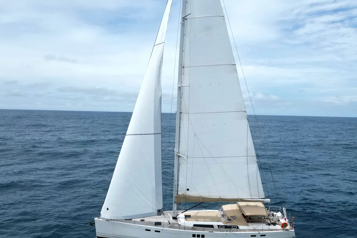 Exterior view of Sailing Freedom, a Hanse 630e sailboat at Puerto Lindo, Panama