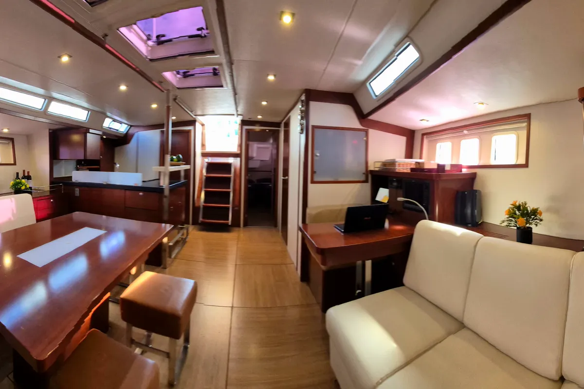 Salon of Sailing Freedom, a Hanse 630e sailboat at Puerto Lindo, Panama