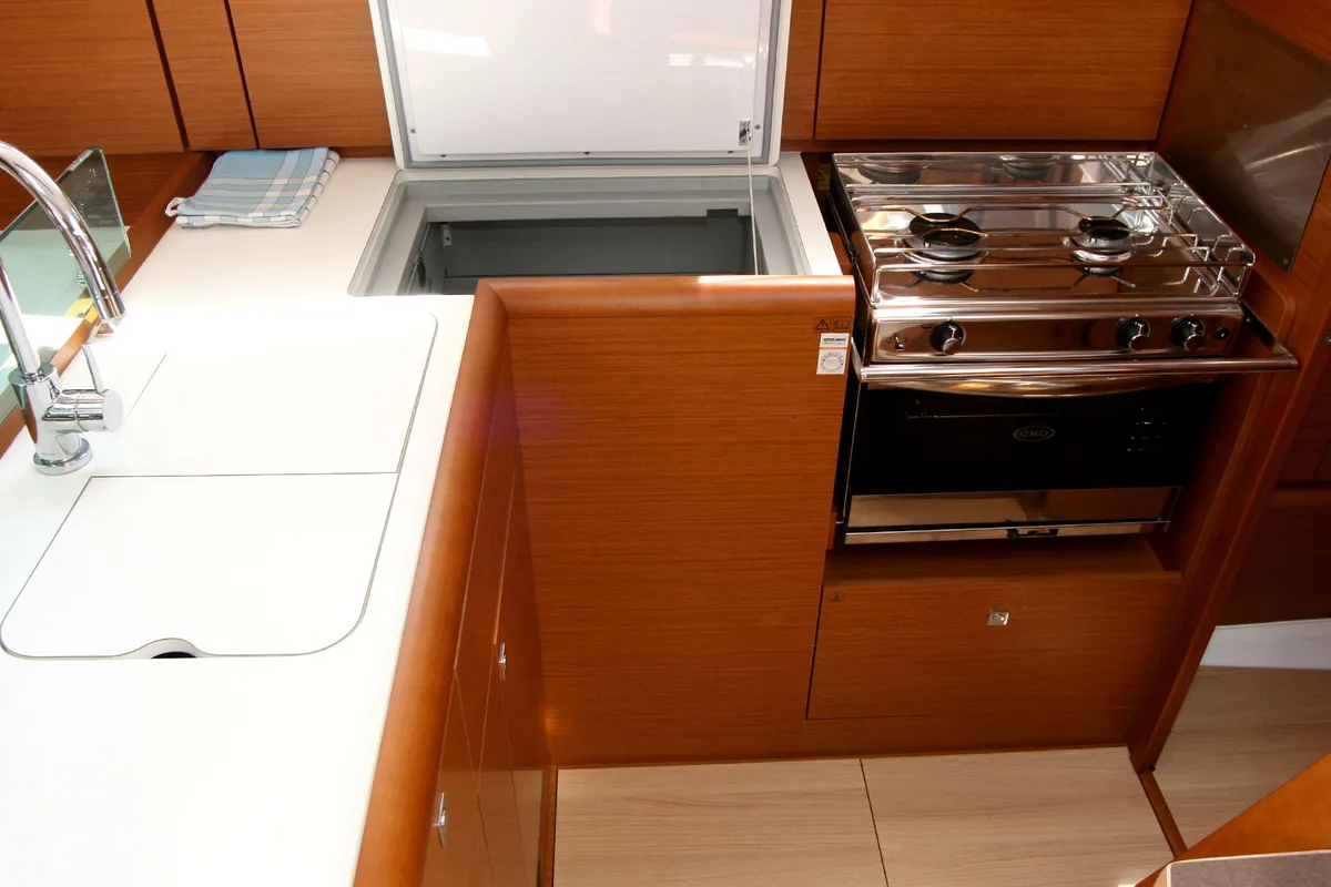Galley of Sissi, a Jeanneau Sun Odyssey 389 sailboat at Punat, Croatia