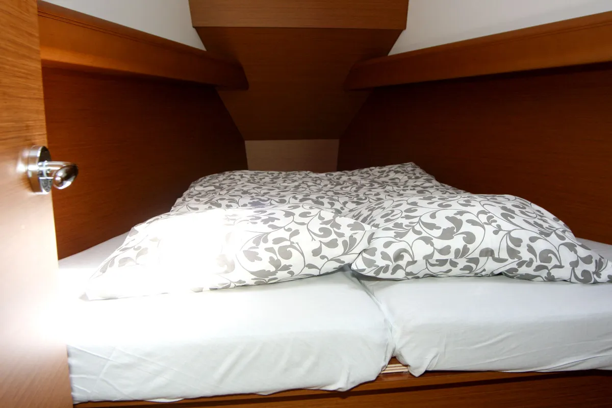 Cabin on Sissi, a Jeanneau Sun Odyssey 389 sailboat at Punat, Croatia