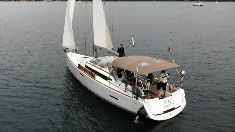 Exterior view of Sissi, a Jeanneau Sun Odyssey 389 sailboat at Punat, Croatia