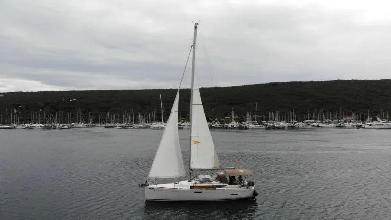 Exterior view of Sissi, a Jeanneau Sun Odyssey 389 sailboat at Punat, Croatia