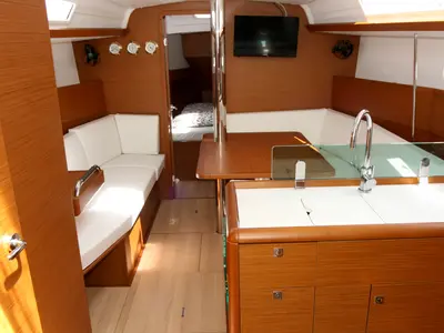 Salon of Sissi, a Jeanneau Sun Odyssey 389 sailboat at Punat, Croatia