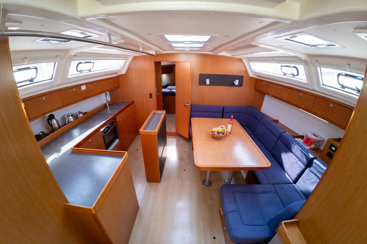 Salon of Simba, a Bavaria Cruiser 46 sailboat at Fethiye, Turkey