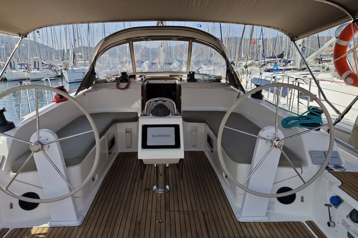 Cockpit of Simba, a Bavaria Cruiser 46 sailboat at Fethiye, Turkey
