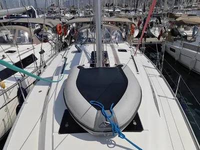 Deck of Simba, a Bavaria Cruiser 46 sailboat at Fethiye, Turkey