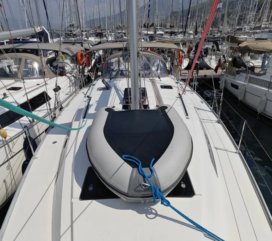 Deck of Simba, a Bavaria Cruiser 46 sailboat at Fethiye, Turkey