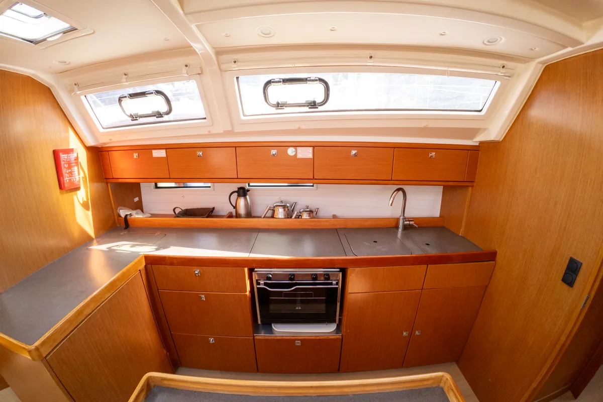Galley of Simba, a Bavaria Cruiser 46 sailboat at Fethiye, Turkey