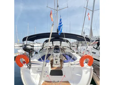 Deck of Dimitra, a Bavaria 39 Cruiser sailboat at Kavala, Greece