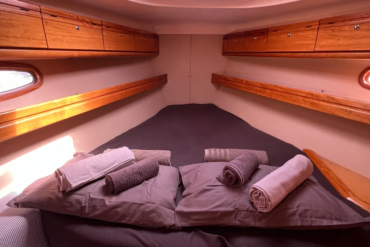Cabin on Dimitra, a Bavaria 39 Cruiser sailboat at Kavala, Greece