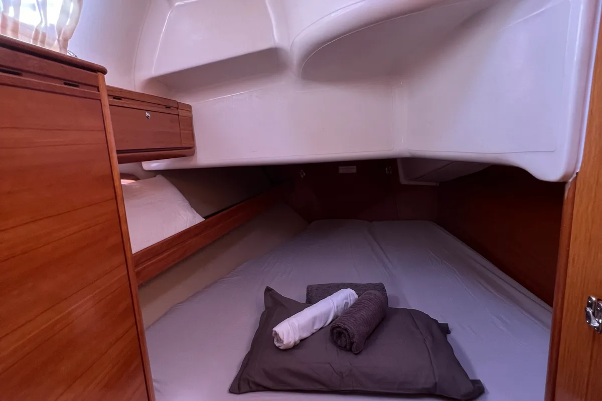 Cabin on Dimitra, a Bavaria 39 Cruiser sailboat at Kavala, Greece