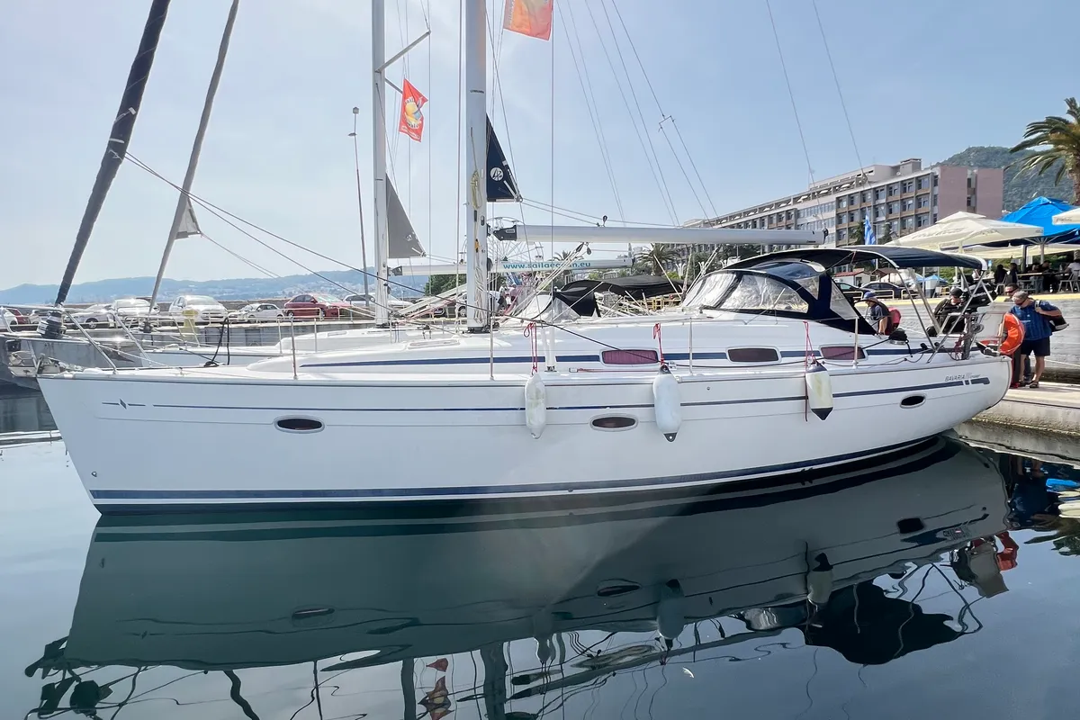 Exterior view of Dimitra, a Bavaria 39 Cruiser sailboat at Kavala, Greece