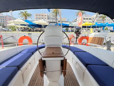 Cockpit of Dimitra, a Bavaria 39 Cruiser sailboat at Kavala, Greece