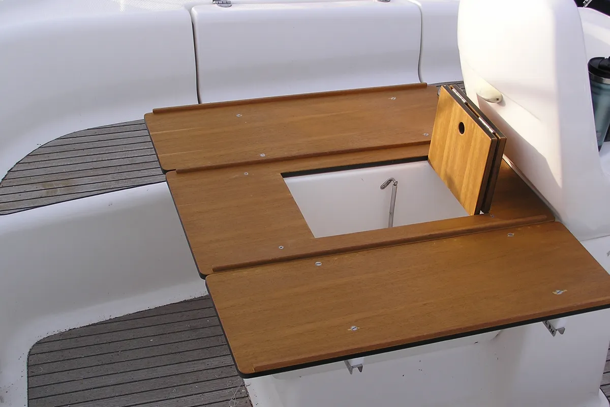 Deck of Julia, a Bavaria 39 Cruiser sailboat at Municipal Unit of Lefkada, Greece