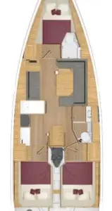 Floor plan of Tena, a Bavaria C38 Style sailboat at Murter, Croatia