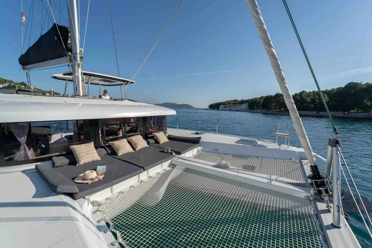 Deck of Mare Sunce, a Lagoon 42 catamaran at Grad Šibenik, Croatia