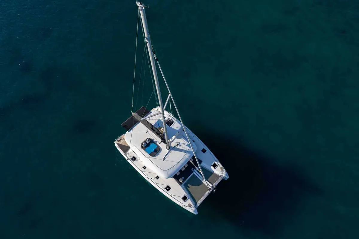 Exterior view of Mare Sunce, a Lagoon 42 catamaran at Grad Šibenik, Croatia