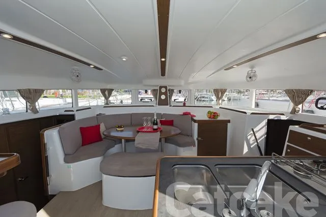 Salon of Catcake, a Lagoon 380 S2 catamaran at Municipal Unit of Lefkada, Greece