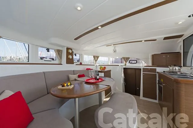 Salon of Catcake, a Lagoon 380 S2 catamaran at Municipal Unit of Lefkada, Greece
