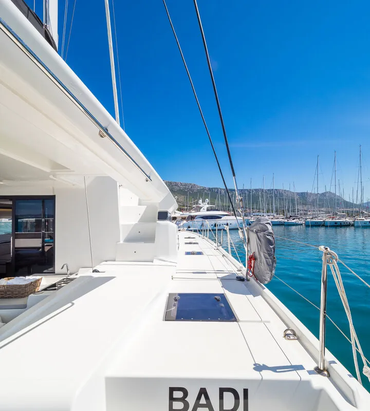 Deck of Badi, a Lagoon 50 catamaran at Kaštela, Croatia