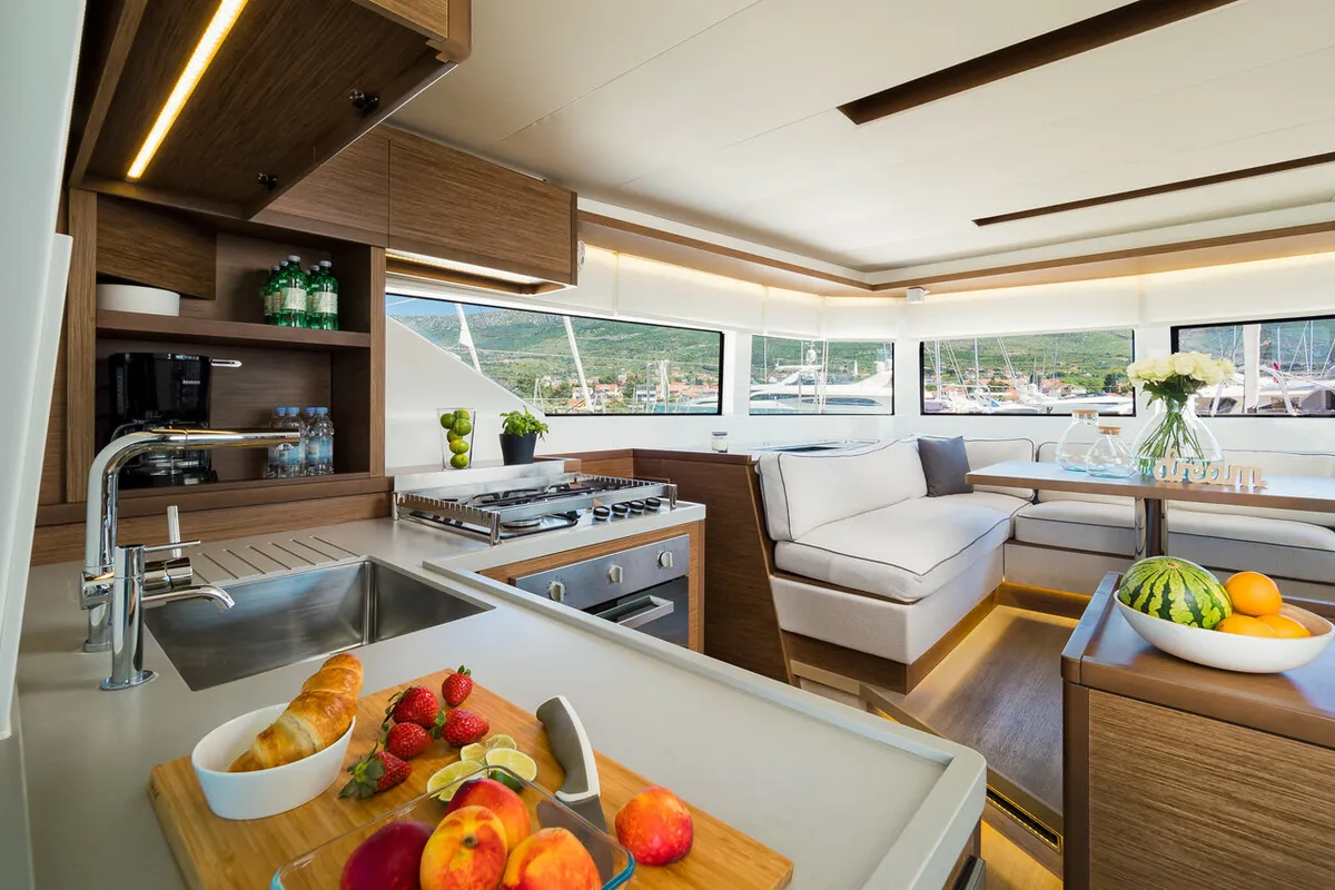 Galley of Badi, a Lagoon 50 catamaran at Kaštela, Croatia