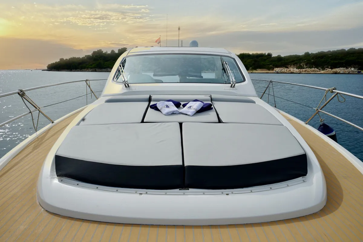 Deck of Paluma, a Bavaria Sport 44 motorboat at Općina Sukošan, Croatia