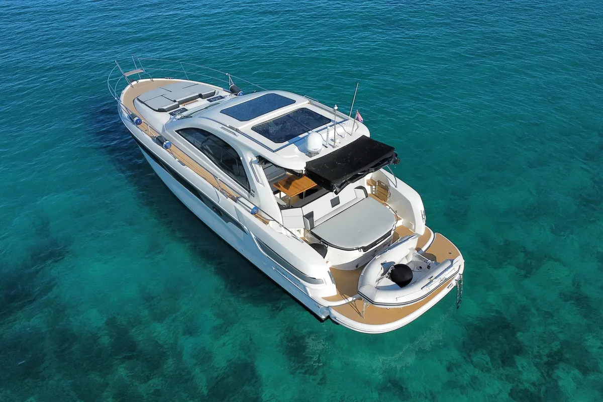 Exterior view of Paluma, a Bavaria Sport 44 motorboat at Općina Sukošan, Croatia