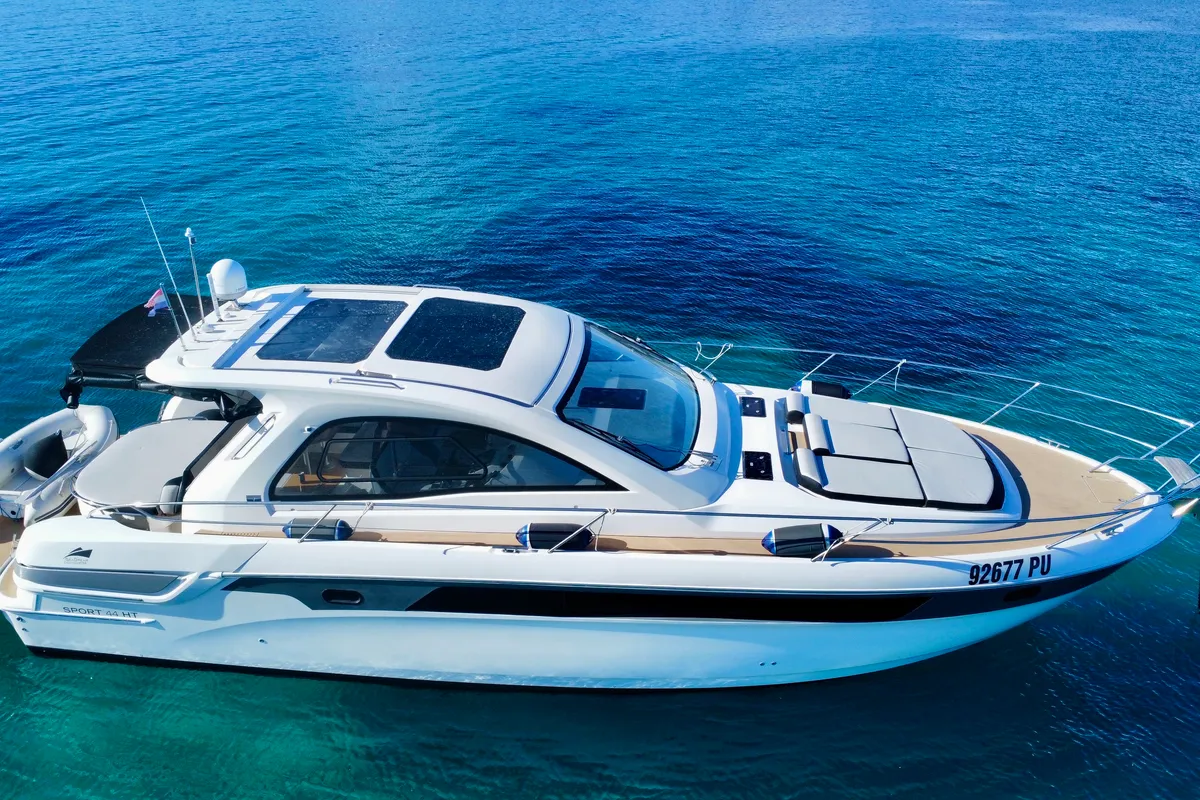 Exterior view of Paluma, a Bavaria Sport 44 motorboat at Općina Sukošan, Croatia