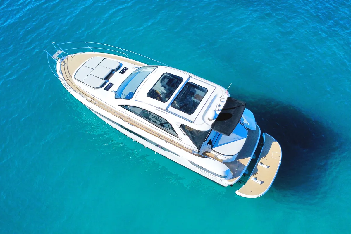 Exterior view of Paluma, a Bavaria Sport 44 motorboat at Općina Sukošan, Croatia