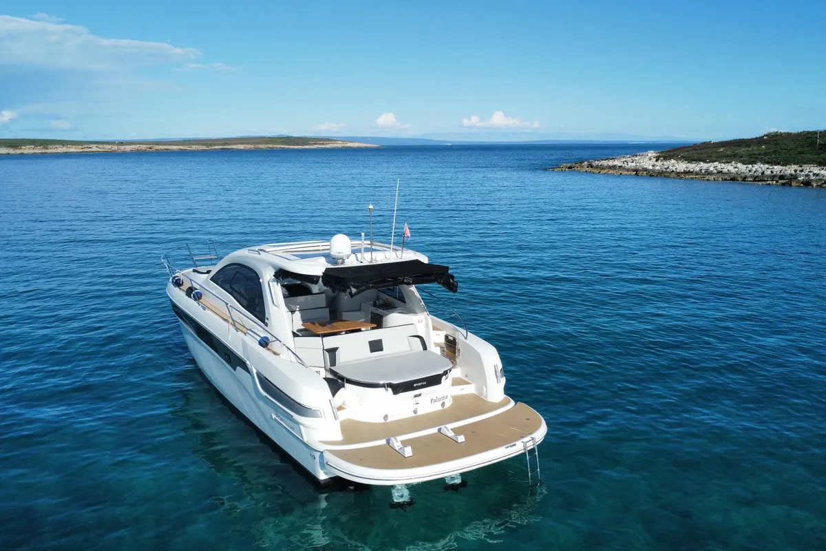 Exterior view of Paluma, a Bavaria Sport 44 motorboat at Općina Sukošan, Croatia