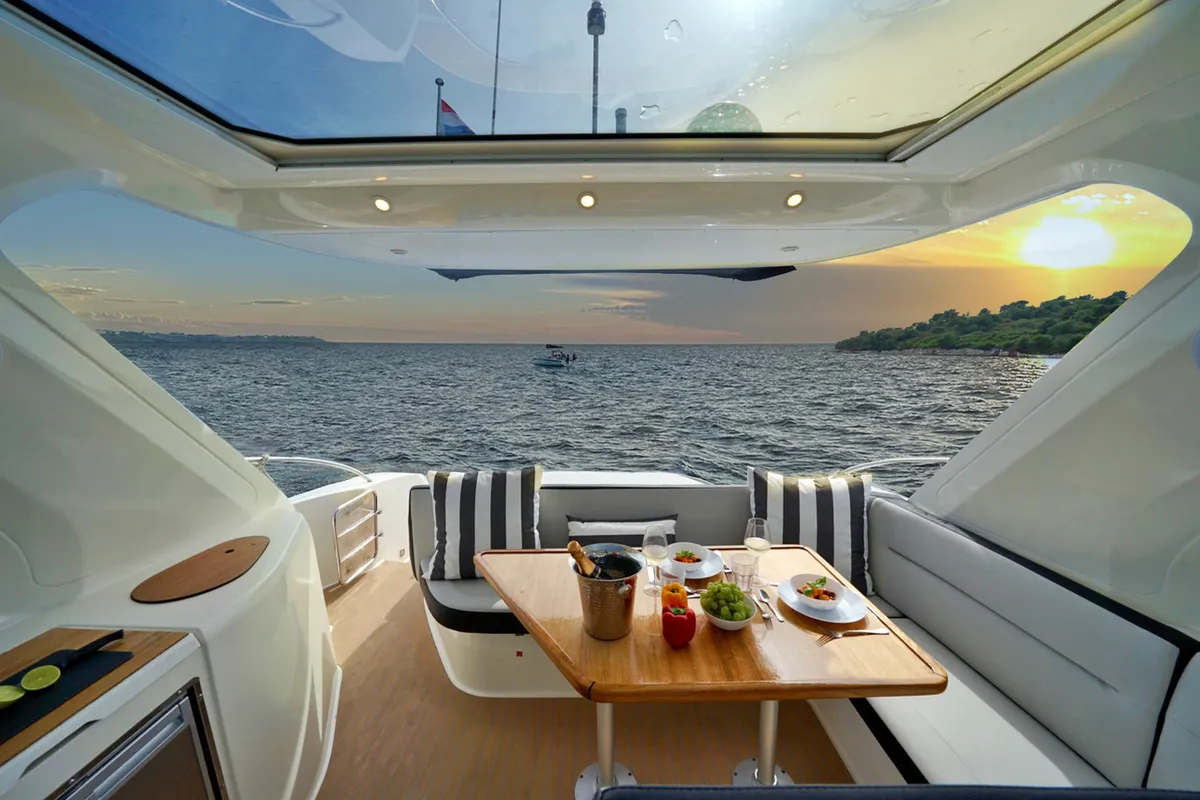 Galley of Paluma, a Bavaria Sport 44 motorboat at Općina Sukošan, Croatia