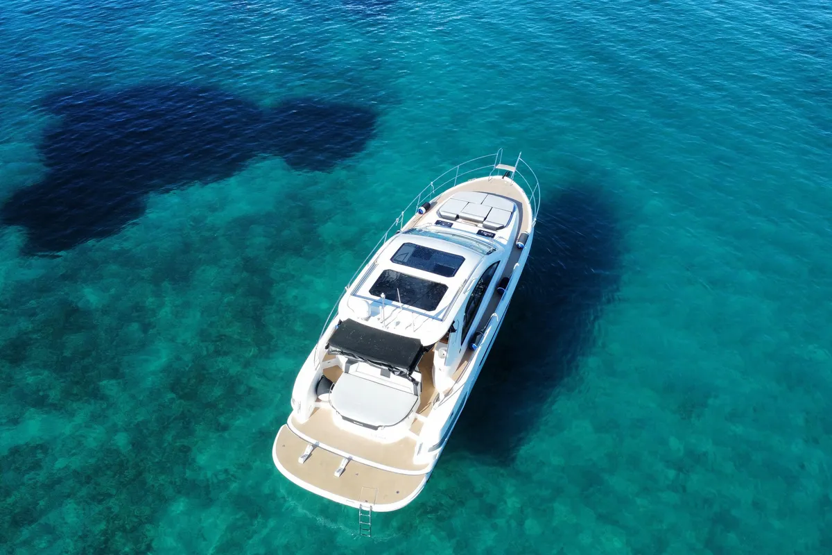 Deck of Paluma, a Bavaria Sport 44 motorboat at Općina Sukošan, Croatia