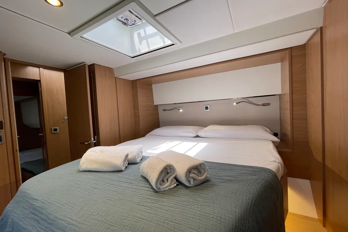 Cabin on Maia, a Bali 5.4 catamaran at Salerno, Italy
