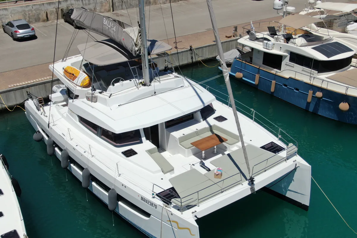Exterior view of Maia, a Bali 5.4 catamaran at Salerno, Italy