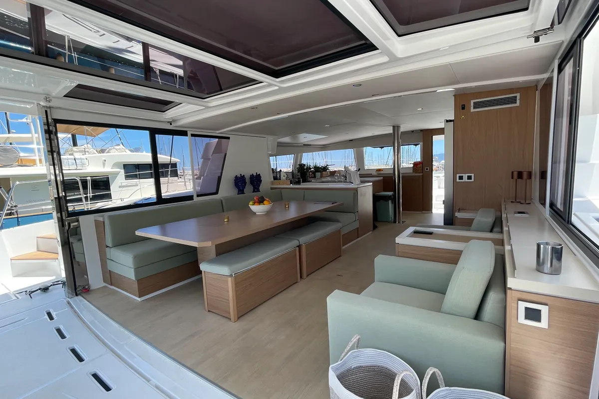 Salon of Maia, a Bali 5.4 catamaran at Salerno, Italy