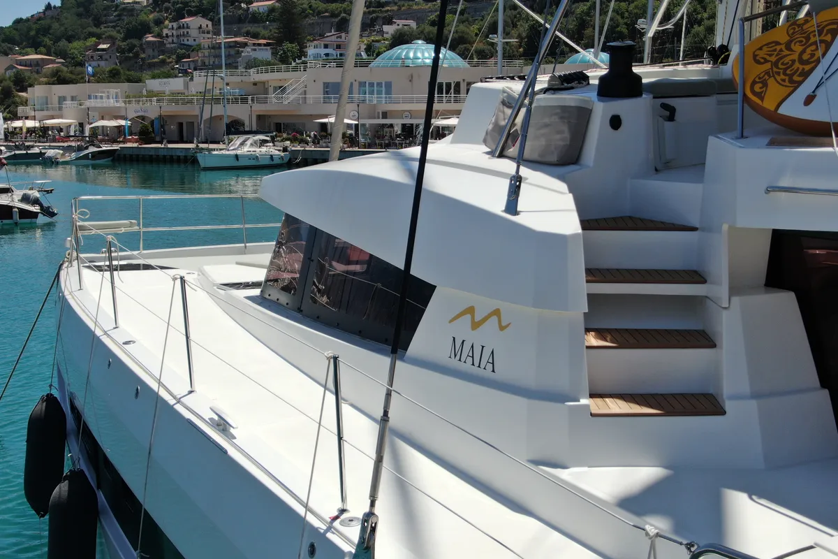 Exterior view of Maia, a Bali 5.4 catamaran at Salerno, Italy