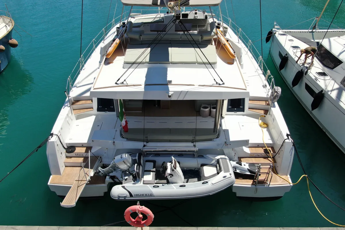 Exterior view of Maia, a Bali 5.4 catamaran at Salerno, Italy