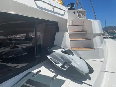 Deck of Maia, a Bali 5.4 catamaran at Salerno, Italy