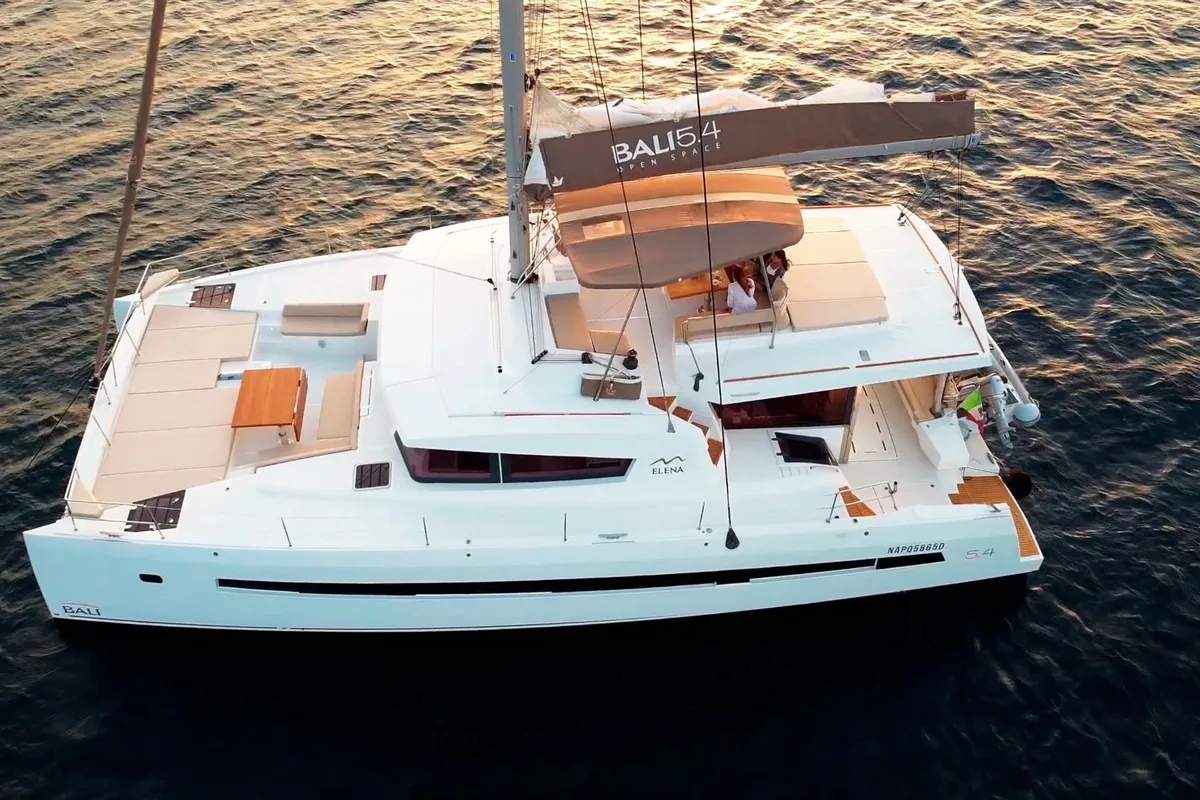 Exterior view of Maia, a Bali 5.4 catamaran at Salerno, Italy