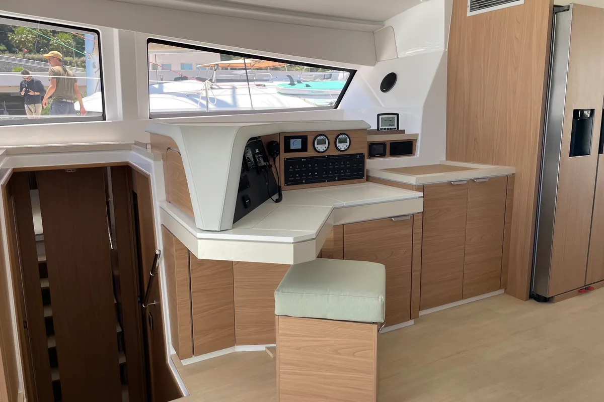 Cockpit of Maia, a Bali 5.4 catamaran at Salerno, Italy