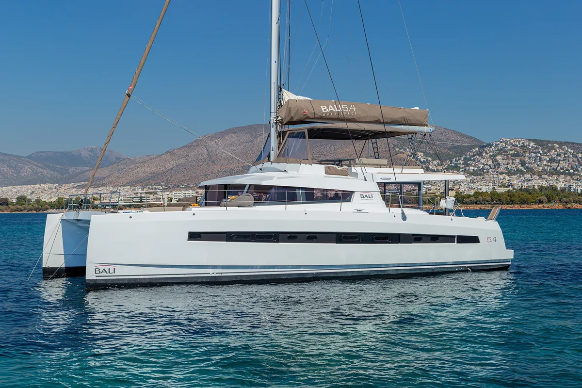 Exterior view of Maia, a Bali 5.4 catamaran at Salerno, Italy