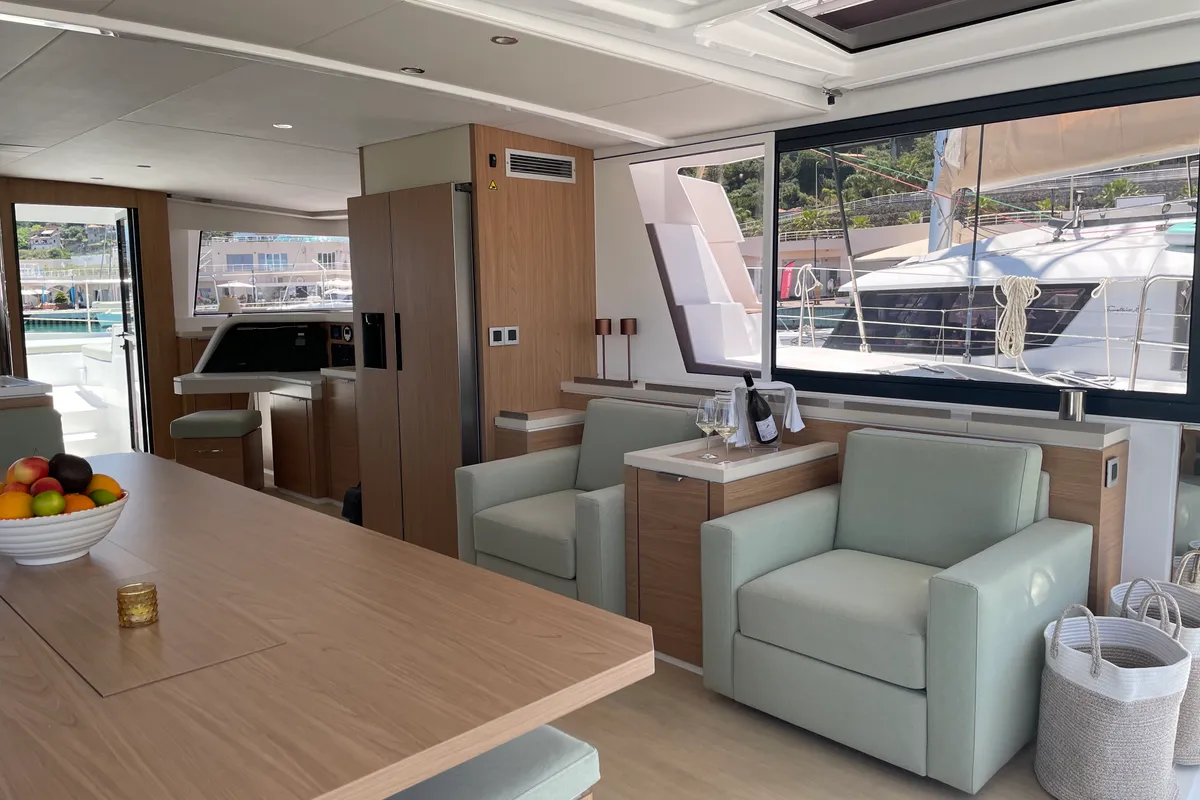 Salon of Maia, a Bali 5.4 catamaran at Salerno, Italy