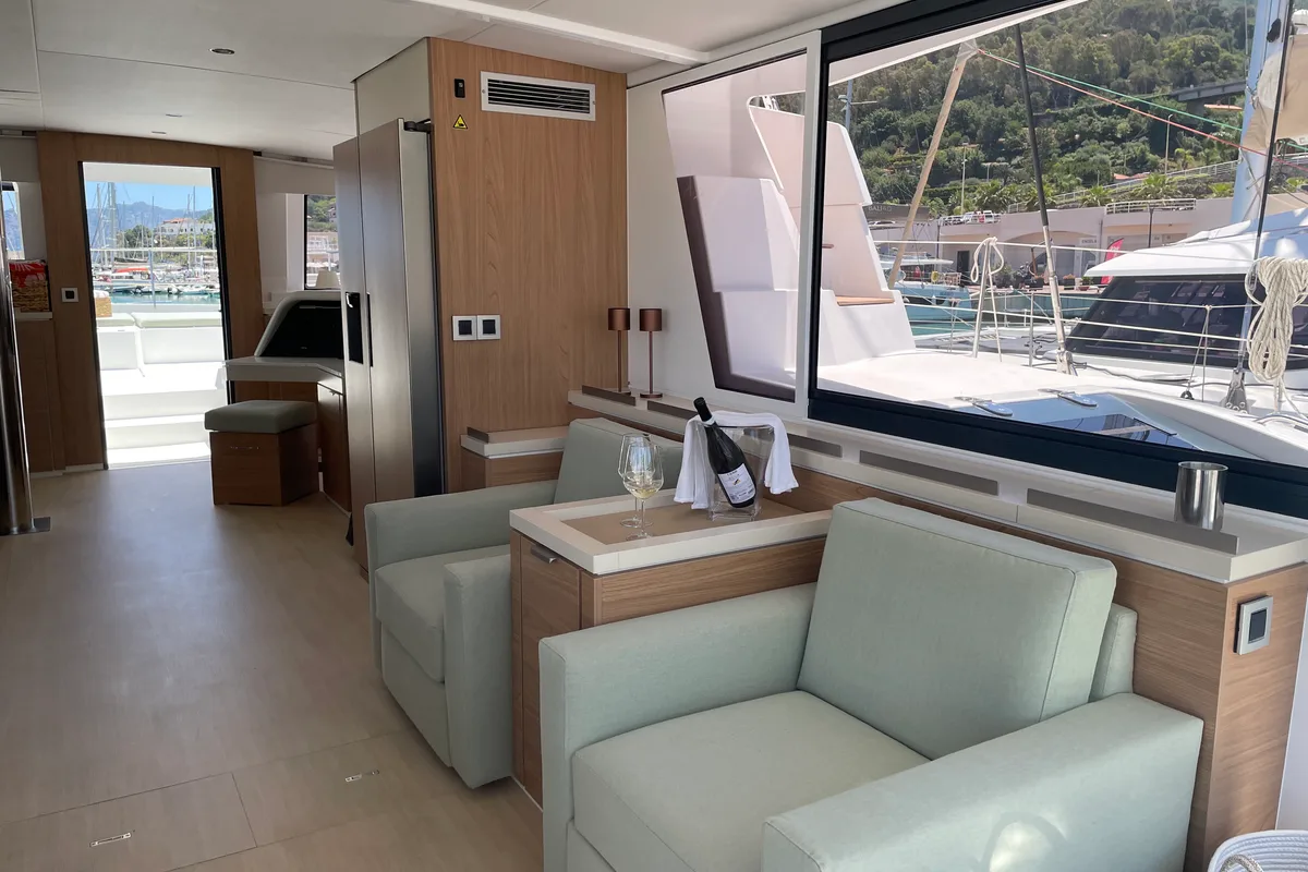 Salon of Maia, a Bali 5.4 catamaran at Salerno, Italy