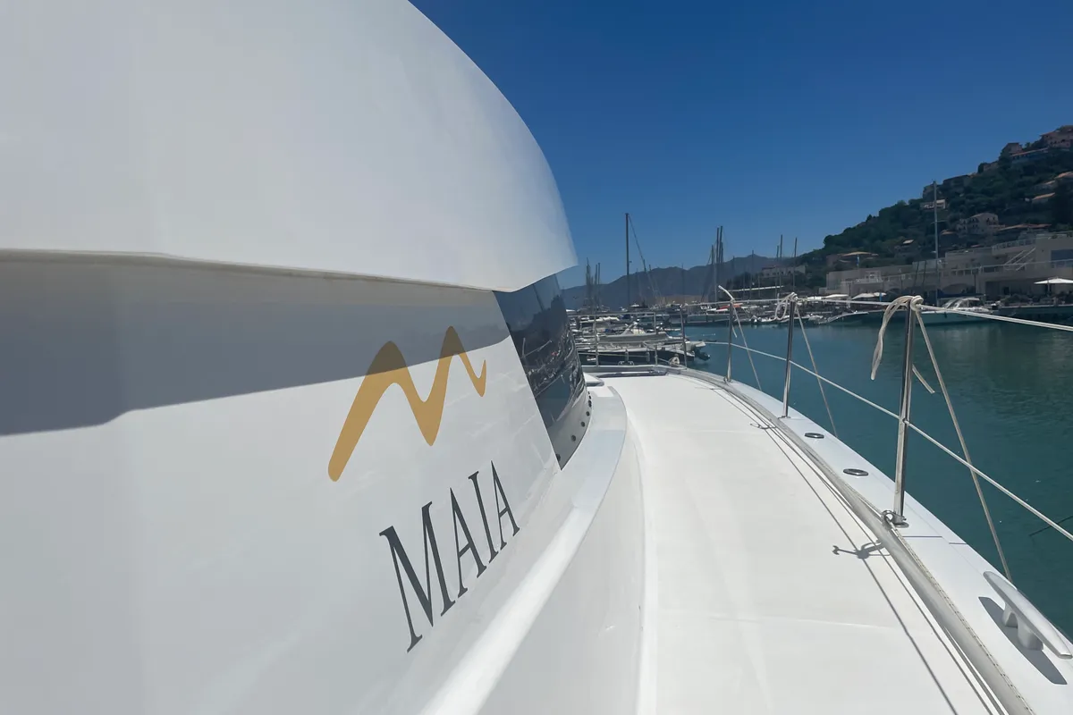 Deck of Maia, a Bali 5.4 catamaran at Salerno, Italy